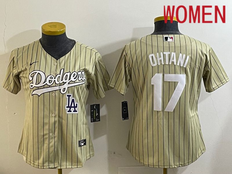 Women Los Angeles Dodgers #17 Ohtani Green Stripe Game 2024 Nike MLB Jersey style 1